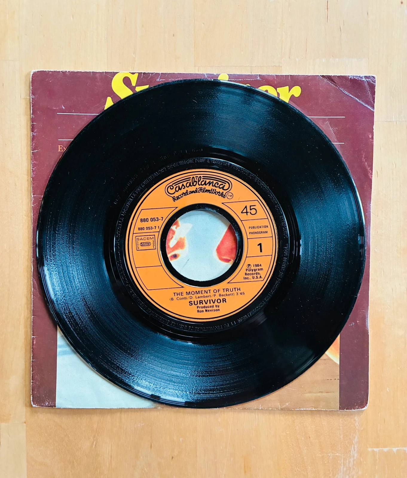 Disco de vinilo 45T Survivor The moment of truth OST Karate Kid. – photo 3
